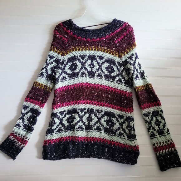Free People Fair Isle Sweater Small Multicolor Wool Alpaca Mohair Chunky Knit - Picture 7 of 10
